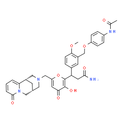 ChemSpider 2D Image | 3-{3-[(4-Acetamidophenoxy)methyl]-4-methoxyphenyl}-3-(3-hydroxy-4-oxo-6-{[(1S,9R)-6-oxo-7,11-diazatricyclo[7.3.1.0~2,7~]trideca-2,4-dien-11-yl]methyl}-4H-pyran-2-yl)propanamide | C36H38N4O8