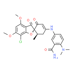 ChemSpider 2D Image | 5-{[(2S,6'R)-7-Chloro-4,6-dimethoxy-6'-methyl-2',3-dioxo-3H-spiro[1-benzofuran-2,1'-cyclohex[3]en]-4'-yl]amino}-2-(dimethylamino)benzamide | C25H26ClN3O6