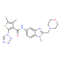 ChemSpider 2D Image | 4,5-Dimethyl-N-[1-methyl-2-(4-morpholinylmethyl)-1H-benzimidazol-5-yl]-2-(1H-tetrazol-1-yl)-3-thiophenecarboxamide | C21H24N8O2S