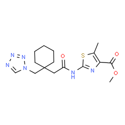ChemSpider 2D Image | Methyl 5-methyl-2-({[1-(1H-tetrazol-1-ylmethyl)cyclohexyl]acetyl}amino)-1,3-thiazole-4-carboxylate | C16H22N6O3S