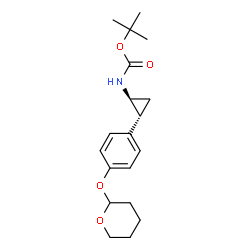 ChemSpider 2D Image | 2-Methyl-2-propanyl {(1S,2R)-2-[4-(tetrahydro-2H-pyran-2-yloxy)phenyl]cyclopropyl}carbamate | C19H27NO4