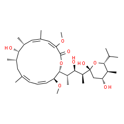 ChemSpider 2D Image | (5R)-2,4-Dideoxy-1-C-{(2S,3R,4S)-3-hydroxy-4-[(2R,3S,4E,6E,9S,10S,11R,12Z,14Z)-10-hydroxy-3,15-dimethoxy-7,9,11,13-tetramethyl-16-oxooxacyclohexadeca-4,6,12,14-tetraen-2-yl]-2-pentanyl}-5-isopropyl-4-
methyl-alpha-D-threo-pentopyranose | C35H58O9
