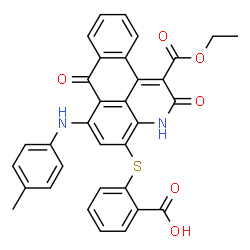 ChemSpider 2D Image | 2-({1-(Ethoxycarbonyl)-6-[(4-methylphenyl)amino]-2,7-dioxo-2,7-dihydro-3H-naphtho[1,2,3-de]quinolin-4-yl}sulfanyl)benzoic acid | C33H24N2O6S