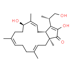 ChemSpider 2D Image | (3aR,5Z,7R,10Z,14E,16aS)-2,7-Dihydroxy-3-[(2S)-1-hydroxy-2-propanyl]-6,10,14,16a-tetramethyl-4,7,8,9,12,13,16,16a-octahydrocyclopenta[15]annulen-1(3aH)-one | C25H38O4