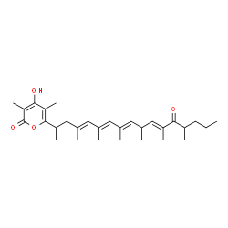 ChemSpider 2D Image | 6-[(4E,6E,8E,11E)-4,6,8,10,12,14-Hexamethyl-13-oxo-4,6,8,11-heptadecatetraen-2-yl]-4-hydroxy-3,5-dimethyl-2H-pyran-2-one | C30H44O4