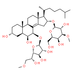 ChemSpider 2D Image | (3alpha,5alpha,6beta,7beta,16alpha)-3,6-Dihydroxy-7-[(6-O-methyl-beta-D-galactofuranosyl)oxy]cholest-8(14)-en-16-yl 3-O-methyl-beta-D-galactopyranoside | C41H70O14