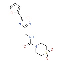 ChemSpider 2D Image | N-{[5-(2-Furyl)-1,2,4-oxadiazol-3-yl]methyl}-4-thiomorpholinecarboxamide 1,1-dioxide | C12H14N4O5S