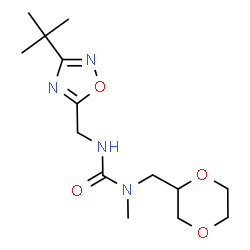 ChemSpider 2D Image | 1-(1,4-Dioxan-2-ylmethyl)-1-methyl-3-{[3-(2-methyl-2-propanyl)-1,2,4-oxadiazol-5-yl]methyl}urea | C14H24N4O4