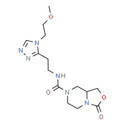 ChemSpider 2D Image | N-{2-[4-(2-Methoxyethyl)-4H-1,2,4-triazol-3-yl]ethyl}-3-oxotetrahydro[1,3]oxazolo[3,4-a]pyrazine-7(1H)-carboxamide | C14H22N6O4