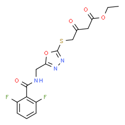 ChemSpider 2D Image | Ethyl 4-[(5-{[(2,6-difluorobenzoyl)amino]methyl}-1,3,4-oxadiazol-2-yl)sulfanyl]-3-oxobutanoate | C16H15F2N3O5S