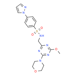 ChemSpider 2D Image | N-{[4-Methoxy-6-(4-morpholinyl)-1,3,5-triazin-2-yl]methyl}-4-(1H-pyrazol-1-yl)benzenesulfonamide | C18H21N7O4S