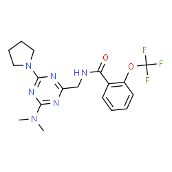 ChemSpider 2D Image | N-{[4-(Dimethylamino)-6-(1-pyrrolidinyl)-1,3,5-triazin-2-yl]methyl}-2-(trifluoromethoxy)benzamide | C18H21F3N6O2