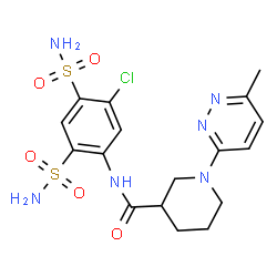 ChemSpider 2D Image | N-(5-Chloro-2,4-disulfamoylphenyl)-1-(6-methyl-3-pyridazinyl)-3-piperidinecarboxamide | C17H21ClN6O5S2