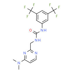 ChemSpider 2D Image | 1-[3,5-Bis(trifluoromethyl)phenyl]-3-{[4-(dimethylamino)-2-pyrimidinyl]methyl}urea | C16H15F6N5O