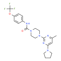 ChemSpider 2D Image | 4-[4-Methyl-6-(1-pyrrolidinyl)-2-pyrimidinyl]-N-[4-(trifluoromethoxy)phenyl]-1-piperazinecarboxamide | C21H25F3N6O2