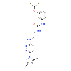 ChemSpider 2D Image | 1-[3-(Difluoromethoxy)phenyl]-3-(2-{[6-(3,5-dimethyl-1H-pyrazol-1-yl)-3-pyridazinyl]amino}ethyl)urea | C19H21F2N7O2