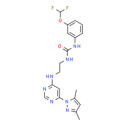 ChemSpider 2D Image | 1-[3-(Difluoromethoxy)phenyl]-3-(2-{[6-(3,5-dimethyl-1H-pyrazol-1-yl)-4-pyrimidinyl]amino}ethyl)urea | C19H21F2N7O2
