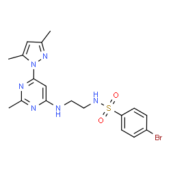 ChemSpider 2D Image | 4-Bromo-N-(2-{[6-(3,5-dimethyl-1H-pyrazol-1-yl)-2-methyl-4-pyrimidinyl]amino}ethyl)benzenesulfonamide | C18H21BrN6O2S