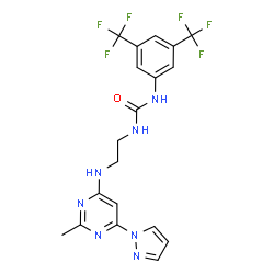 ChemSpider 2D Image | 1-[3,5-Bis(trifluoromethyl)phenyl]-3-(2-{[2-methyl-6-(1H-pyrazol-1-yl)-4-pyrimidinyl]amino}ethyl)urea | C19H17F6N7O