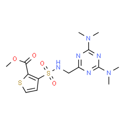ChemSpider 2D Image | Methyl 3-({[4,6-bis(dimethylamino)-1,3,5-triazin-2-yl]methyl}sulfamoyl)-2-thiophenecarboxylate | C14H20N6O4S2