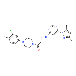 ChemSpider 2D Image | [4-(3-Chloro-4-fluorophenyl)-1-piperazinyl]{1-[6-(3,5-dimethyl-1H-pyrazol-1-yl)-4-pyrimidinyl]-3-azetidinyl}methanone | C23H25ClFN7O