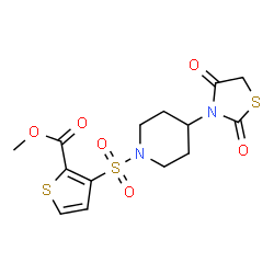 ChemSpider 2D Image | Methyl 3-{[4-(2,4-dioxo-1,3-thiazolidin-3-yl)-1-piperidinyl]sulfonyl}-2-thiophenecarboxylate | C14H16N2O6S3