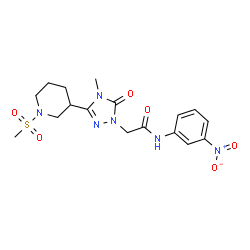 ChemSpider 2D Image | 2-{4-Methyl-3-[1-(methylsulfonyl)-3-piperidinyl]-5-oxo-4,5-dihydro-1H-1,2,4-triazol-1-yl}-N-(3-nitrophenyl)acetamide | C17H22N6O6S