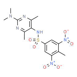 ChemSpider 2D Image | N-[2-(Dimethylamino)-4,6-dimethyl-5-pyrimidinyl]-4-methyl-3,5-dinitrobenzenesulfonamide | C15H18N6O6S
