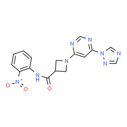 ChemSpider 2D Image | N-(2-Nitrophenyl)-1-[6-(1H-1,2,4-triazol-1-yl)-4-pyrimidinyl]-3-azetidinecarboxamide | C16H14N8O3