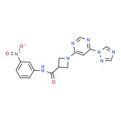 ChemSpider 2D Image | N-(3-Nitrophenyl)-1-[6-(1H-1,2,4-triazol-1-yl)-4-pyrimidinyl]-3-azetidinecarboxamide | C16H14N8O3