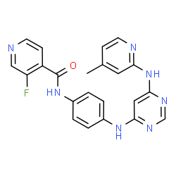 ChemSpider 2D Image | 3-Fluoro-N-[4-({6-[(4-methyl-2-pyridinyl)amino]-4-pyrimidinyl}amino)phenyl]isonicotinamide | C22H18FN7O