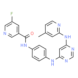 ChemSpider 2D Image | 5-Fluoro-N-[4-({6-[(4-methyl-2-pyridinyl)amino]-4-pyrimidinyl}amino)phenyl]nicotinamide | C22H18FN7O