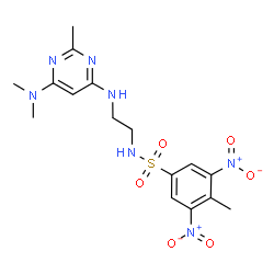 ChemSpider 2D Image | N-(2-{[6-(Dimethylamino)-2-methyl-4-pyrimidinyl]amino}ethyl)-4-methyl-3,5-dinitrobenzenesulfonamide | C16H21N7O6S