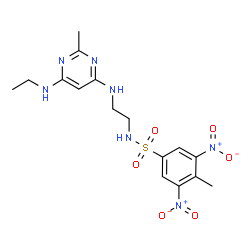 ChemSpider 2D Image | N-(2-{[6-(Ethylamino)-2-methyl-4-pyrimidinyl]amino}ethyl)-4-methyl-3,5-dinitrobenzenesulfonamide | C16H21N7O6S