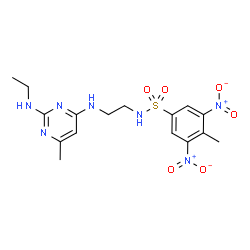 ChemSpider 2D Image | N-(2-{[2-(Ethylamino)-6-methyl-4-pyrimidinyl]amino}ethyl)-4-methyl-3,5-dinitrobenzenesulfonamide | C16H21N7O6S