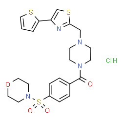ChemSpider 2D Image | [4-(4-Morpholinylsulfonyl)phenyl](4-{[4-(2-thienyl)-1,3-thiazol-2-yl]methyl}-1-piperazinyl)methanone hydrochloride (1:1) | C23H27ClN4O4S3
