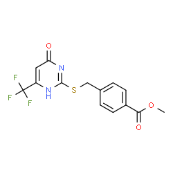 ChemSpider 2D Image | Methyl 4-({[4-oxo-6-(trifluoromethyl)-1,4-dihydro-2-pyrimidinyl]sulfanyl}methyl)benzoate | C14H11F3N2O3S