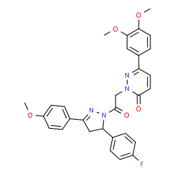 ChemSpider 2D Image | 6-(3,4-Dimethoxyphenyl)-2-{2-[5-(4-fluorophenyl)-3-(4-methoxyphenyl)-4,5-dihydro-1H-pyrazol-1-yl]-2-oxoethyl}-3(2H)-pyridazinone | C30H27FN4O5