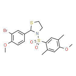 ChemSpider 2D Image | 2-(3-Bromo-4-methoxyphenyl)-3-[(4-methoxy-2,5-dimethylphenyl)sulfonyl]-1,3-thiazolidine | C19H22BrNO4S2