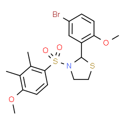 ChemSpider 2D Image | 2-(5-Bromo-2-methoxyphenyl)-3-[(4-methoxy-2,3-dimethylphenyl)sulfonyl]-1,3-thiazolidine | C19H22BrNO4S2