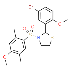 ChemSpider 2D Image | 2-(5-Bromo-2-methoxyphenyl)-3-[(4-methoxy-2,5-dimethylphenyl)sulfonyl]-1,3-thiazolidine | C19H22BrNO4S2