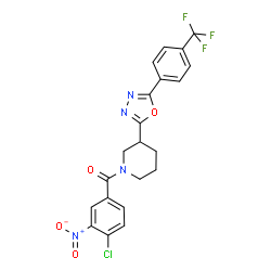ChemSpider 2D Image | (4-Chloro-3-nitrophenyl)(3-{5-[4-(trifluoromethyl)phenyl]-1,3,4-oxadiazol-2-yl}-1-piperidinyl)methanone | C21H16ClF3N4O4