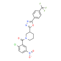 ChemSpider 2D Image | (2-Chloro-5-nitrophenyl)(3-{5-[4-(trifluoromethyl)phenyl]-1,3,4-oxadiazol-2-yl}-1-piperidinyl)methanone | C21H16ClF3N4O4