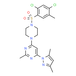 ChemSpider 2D Image | 4-{4-[(2,4-Dichloro-5-methylphenyl)sulfonyl]-1-piperazinyl}-6-(3,5-dimethyl-1H-pyrazol-1-yl)-2-methylpyrimidine | C21H24Cl2N6O2S