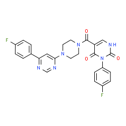 ChemSpider 2D Image | 3-(4-Fluorophenyl)-5-({4-[6-(4-fluorophenyl)-4-pyrimidinyl]-1-piperazinyl}carbonyl)-2,4(1H,3H)-pyrimidinedione | C25H20F2N6O3