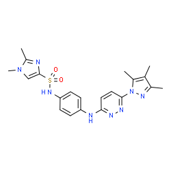 ChemSpider 2D Image | 1,2-Dimethyl-N-(4-{[6-(3,4,5-trimethyl-1H-pyrazol-1-yl)-3-pyridazinyl]amino}phenyl)-1H-imidazole-4-sulfonamide | C21H24N8O2S
