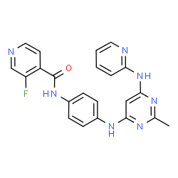 ChemSpider 2D Image | 3-Fluoro-N-(4-{[2-methyl-6-(2-pyridinylamino)-4-pyrimidinyl]amino}phenyl)isonicotinamide | C22H18FN7O