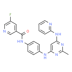ChemSpider 2D Image | 5-Fluoro-N-(4-{[2-methyl-6-(2-pyridinylamino)-4-pyrimidinyl]amino}phenyl)nicotinamide | C22H18FN7O