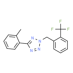 ChemSpider 2D Image | 5-(2-Methylphenyl)-2-[2-(trifluoromethyl)benzyl]-2H-tetrazole | C16H13F3N4