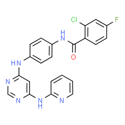 ChemSpider 2D Image | 2-Chloro-4-fluoro-N-(4-{[6-(2-pyridinylamino)-4-pyrimidinyl]amino}phenyl)benzamide | C22H16ClFN6O